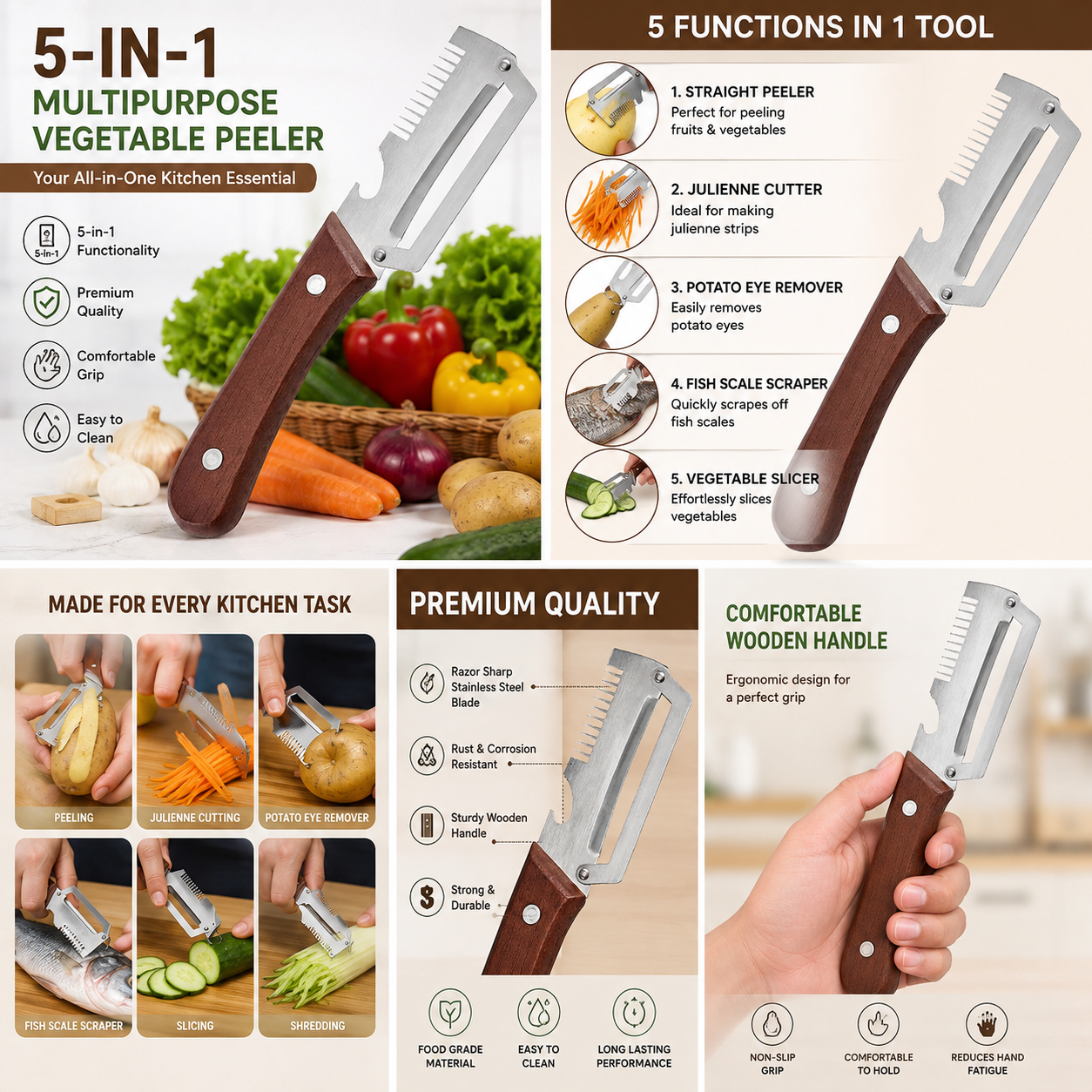 5-in-1 Multipurpose Vegetable Peeler | Stainless Steel Peeler
